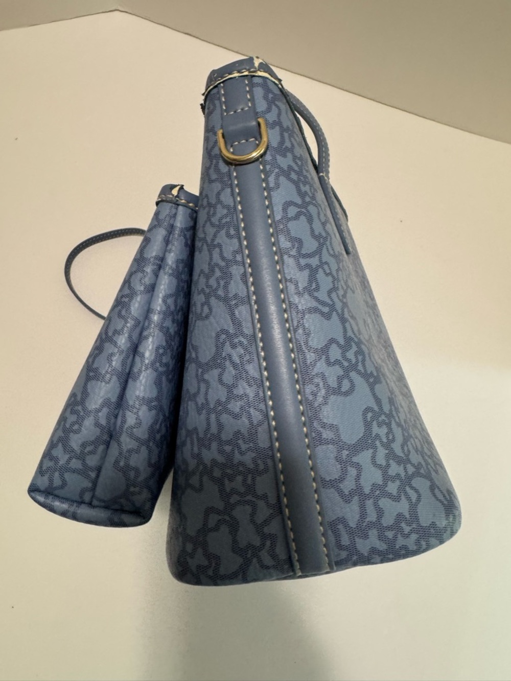 TOUS Kaos Bear Monogram Blue Tote & Wristlet Pouch Set Gold Tone - Picture 15 of 17